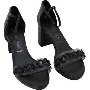 Anne Klein Black Chunky Heel Open Toe Sandals with Buckle Size 9.5